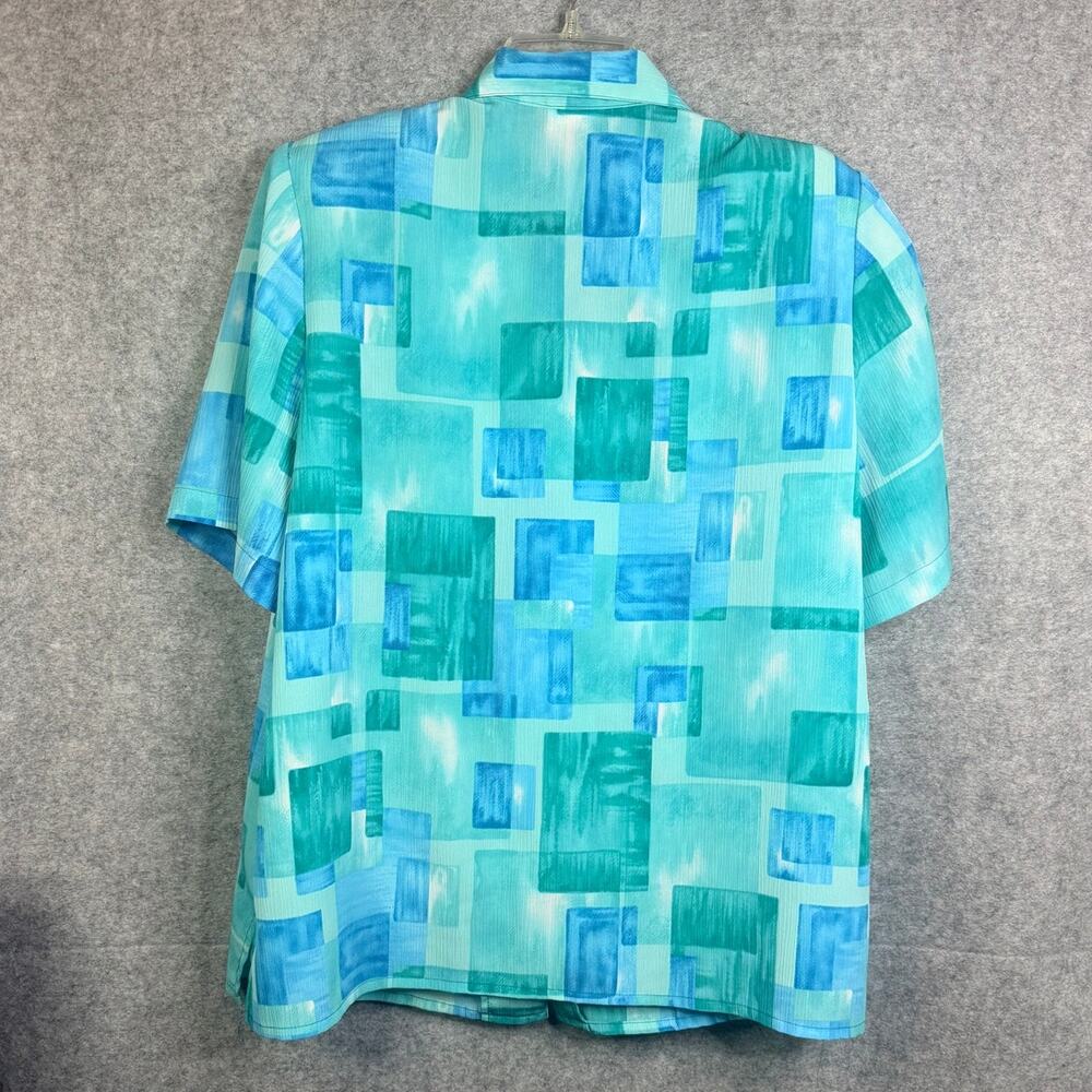 90's Vintage Allison Daley Women's 16 Blue Green Geometric Button Blouse Shirt